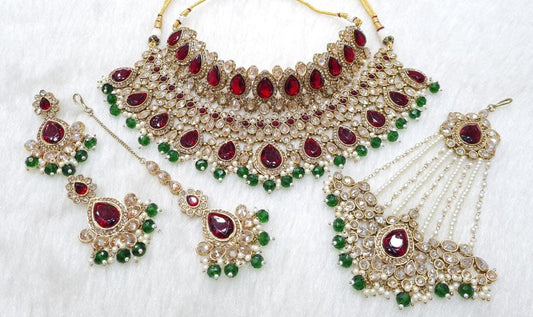 Maroon & Green Polki Choker Set